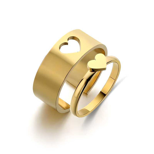 Golden Heart Matching Wrap Finger Couple Ring