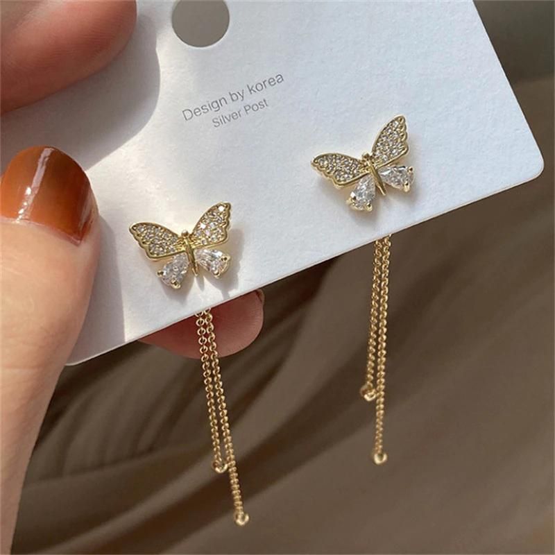 New Trendy Long Tassel Butterfly Drop Earrings Gold Color 2022 Modern Women Hanging Earrings Summer Jewelry Girls Party Gift