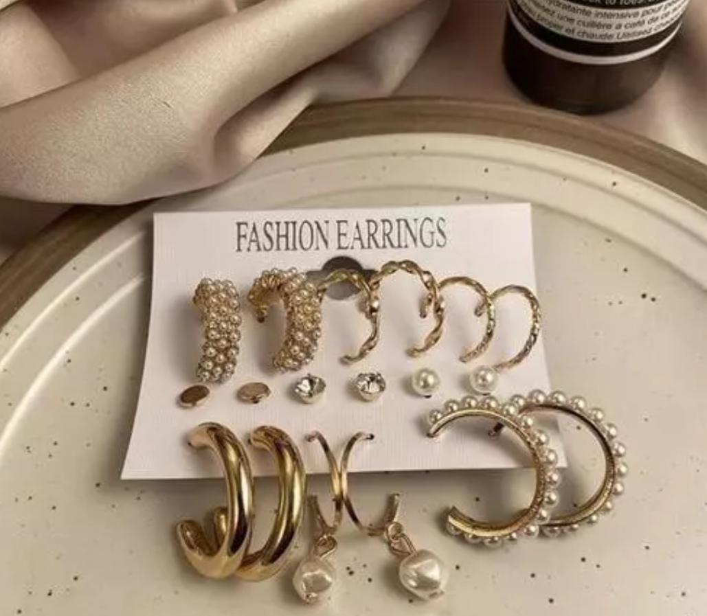 Combo Of 9 Stunning Gold Plated Pearl Studs and Hoop Earrings