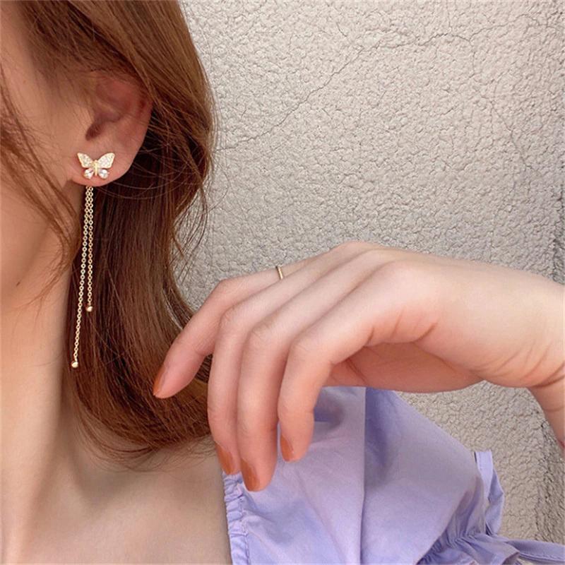 New Trendy Long Tassel Butterfly Drop Earrings Gold Color 2022 Modern Women Hanging Earrings Summer Jewelry Girls Party Gift