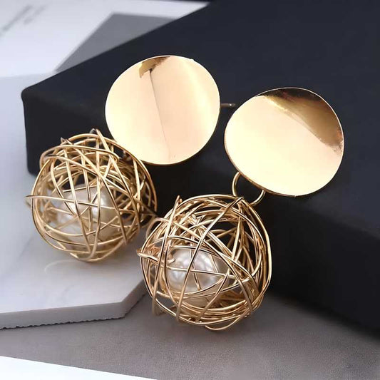 China Dangle Gold Double Disk Earrings For Women and Girls