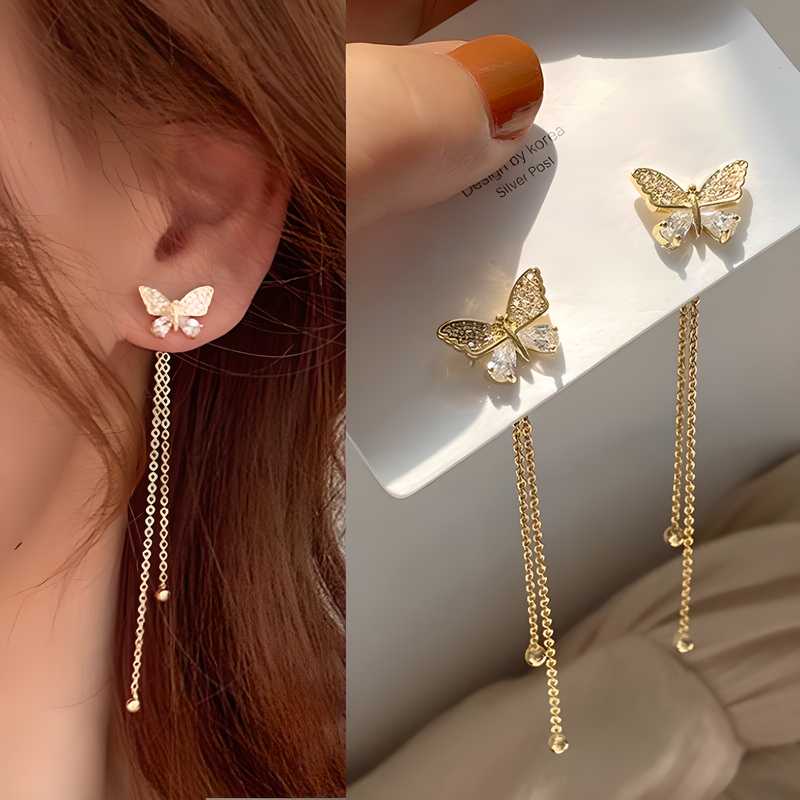 New Trendy Long Tassel Butterfly Drop Earrings Gold Color 2022 Modern Women Hanging Earrings Summer Jewelry Girls Party Gift